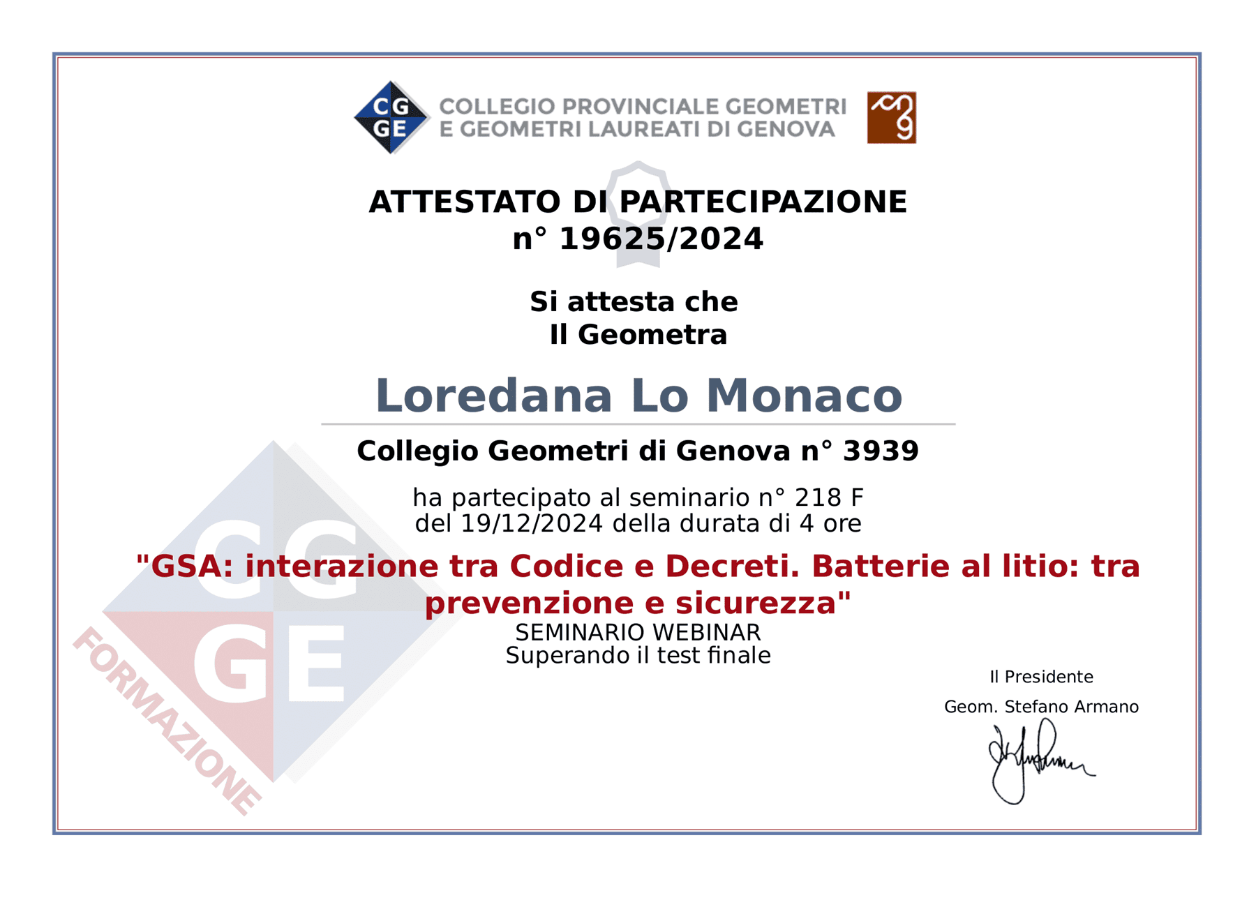 aggiornamento p.i. batterie al litio - Geometra Loredana Lo Monaco - Genova